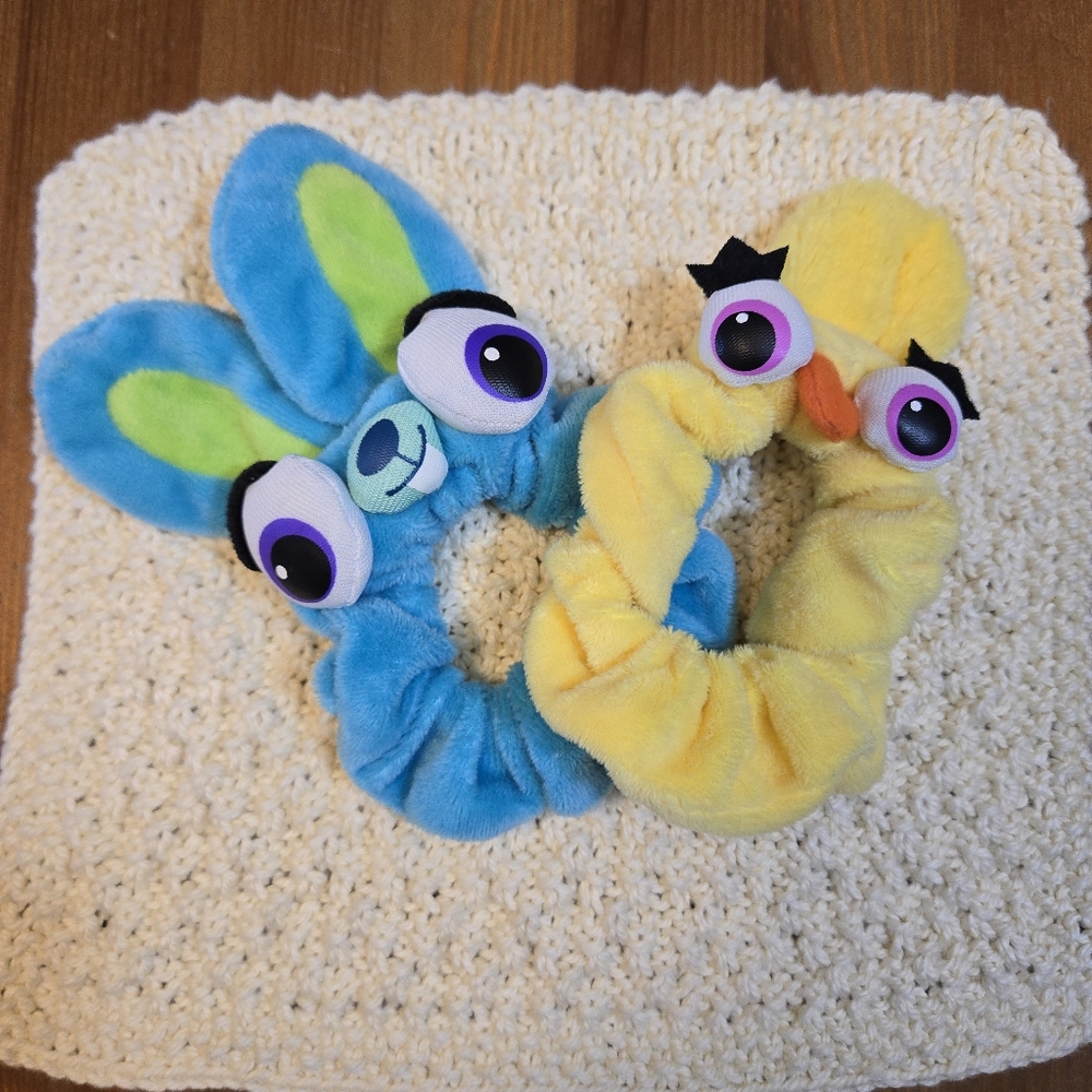 Disney Parks Toy Story Ducky and Bunny plush scrunchies. 